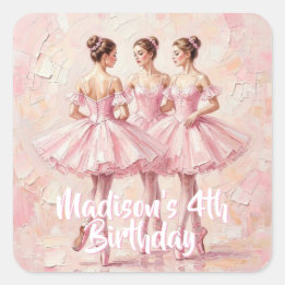 coquette pink ballerina birthday square sticker