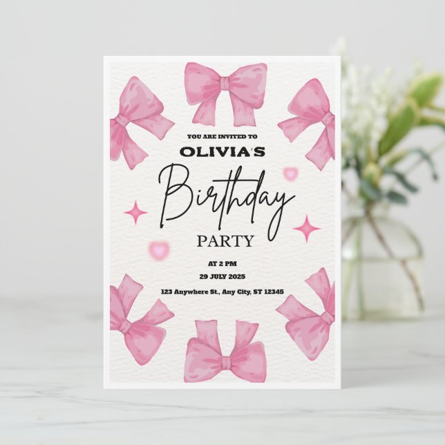 Coquette Pink Bow Aesthetic Birthday Invitation (Standing Front)