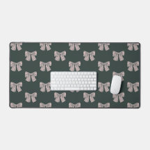 Coquette pink bow aesthetic pattern desk mat
