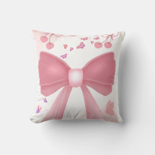 Coquette Pink Bow and Cherries Aesthetic Collage – Cushion