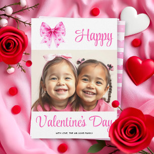 Coquette pink bow and hearts Valentine's Day photo Holiday Card