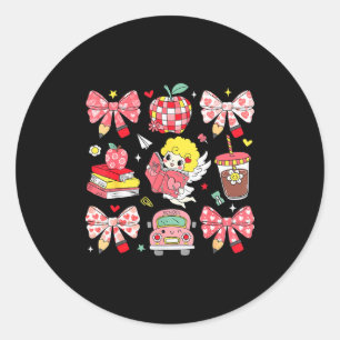 Coquette Pink Bow Apple Teacher Appreciation Valen Classic Round Sticker