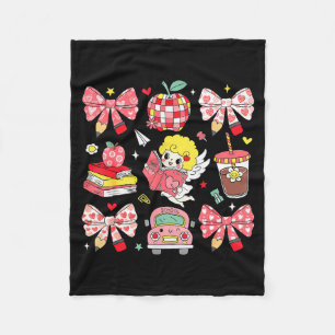 Coquette Pink Bow Apple Teacher Appreciation Valen Fleece Blanket