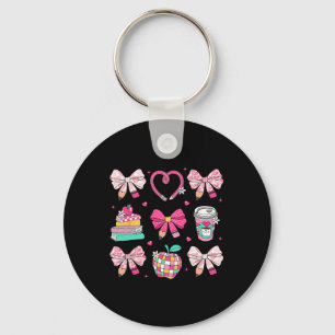 Coquette Pink Bow Apple Teacher Appreciation Valen Key Ring