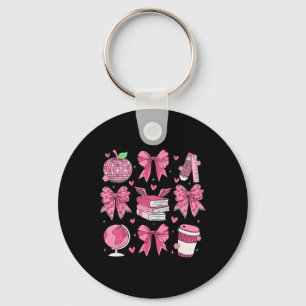 Coquette Pink Bow Apple Teacher Appreciation Valen Key Ring