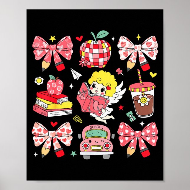 Coquette Pink Bow Apple Teacher Appreciation Valen Poster (Front)