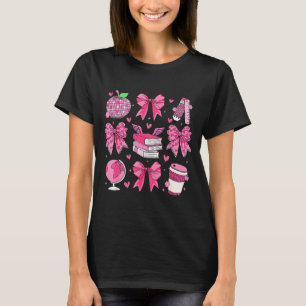Coquette Pink Bow Apple Teacher Appreciation Valen T-Shirt