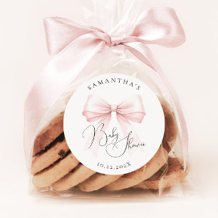 Coquette Pink Bow Baby Shower Classic Round Sticker