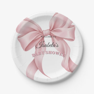 Coquette Pink Bow Baby Shower Girl Elegant Party Paper Plate