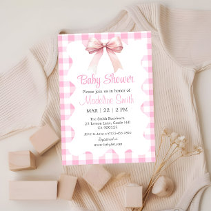 Coquette Pink Bow Baby Shower Girl Invitation