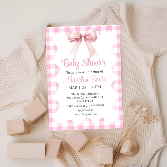Coquette Pink Bow Baby Shower Girl Invitation (Creator Uploaded)