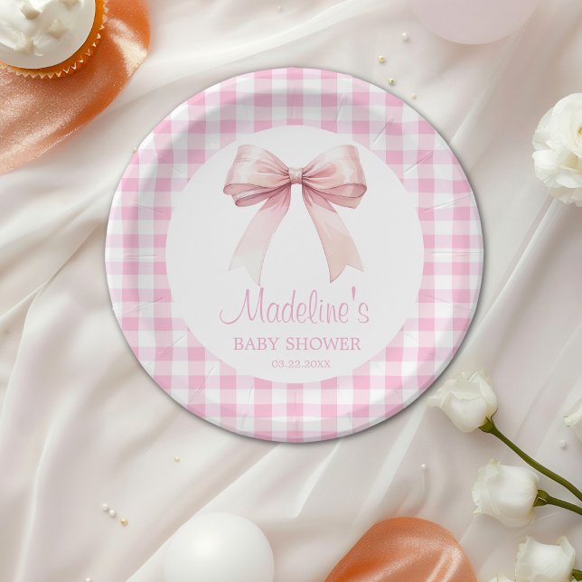 Coquette Pink Bow Baby Shower Girl paper plate (Creator Uploaded)