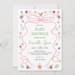 Coquette Pink Bow Baby Shower Invitation