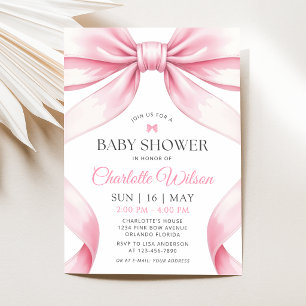 Coquette Pink Bow Baby Shower Invitation
