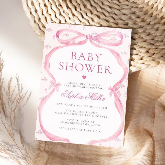 Coquette Pink Bow Baby Shower Invitation (Creator Uploaded)