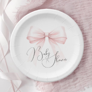 Coquette Pink Bow Baby Shower Paper Plate