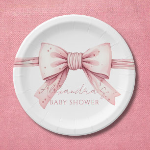 Coquette Pink Bow Baby Shower Paper Plate