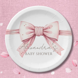 Coquette Pink Bow Baby Shower Paper Plate
