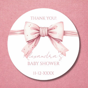 Coquette Pink Bow Baby Shower Thank You Classic Round Sticker