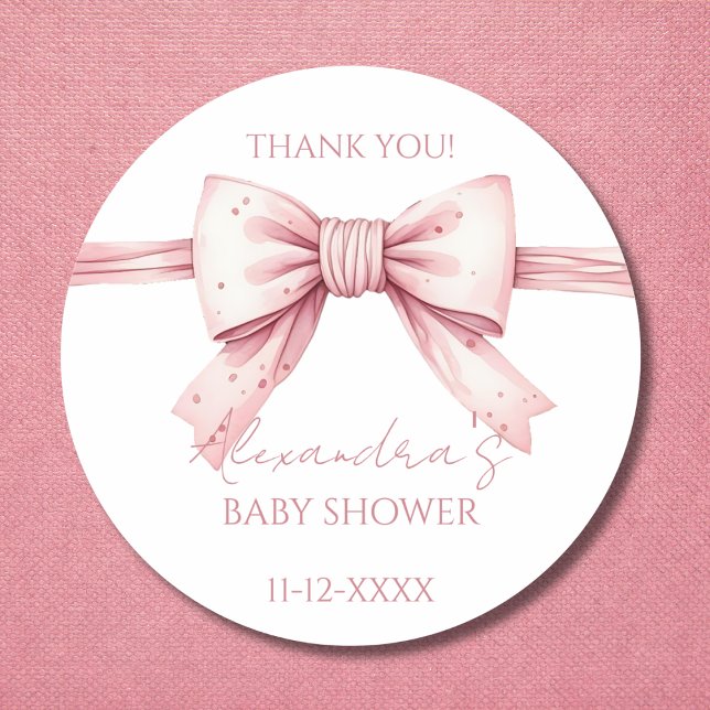 Coquette Pink Bow Baby Shower Thank You Classic Round Sticker (Creator Uploaded)