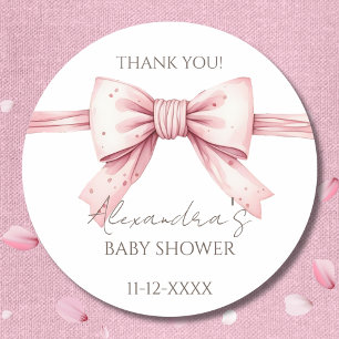 Coquette Pink Bow Baby Shower Thank You Classic Round Sticker
