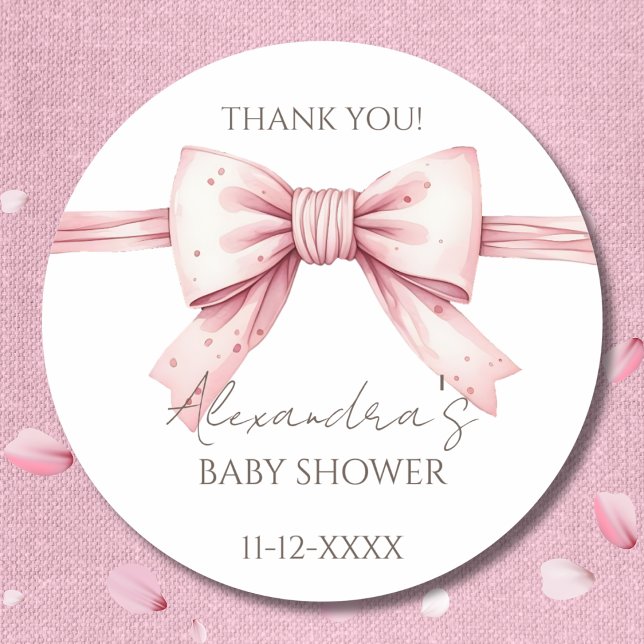 Coquette Pink Bow Baby Shower Thank You Classic Round Sticker (Creator Uploaded)