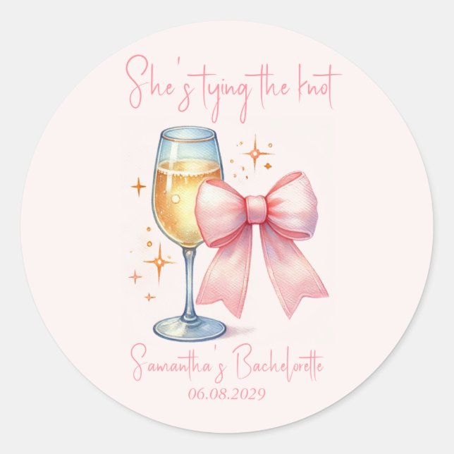 Coquette Pink Bow Bachelorette Party  Classic Round Sticker (Front)