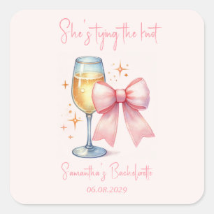 Coquette Pink Bow Bachelorette Party Square Sticker