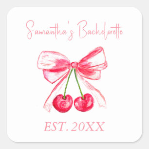 Coquette Pink Bow Bachelorette Party Square Sticker