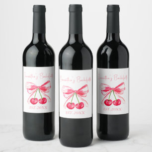 Coquette Pink Bow Bachelorette Party Wine Label