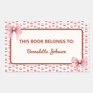 Coquette Pink Bow Back to School Bookplate Rectangular Sticker