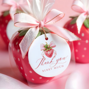 Coquette Pink Bow Berry Baby Shower Favour Tags
