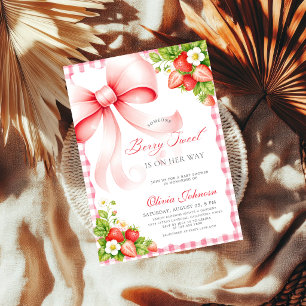 Coquette Pink Bow Berry Sweet Baby Shower Invitation