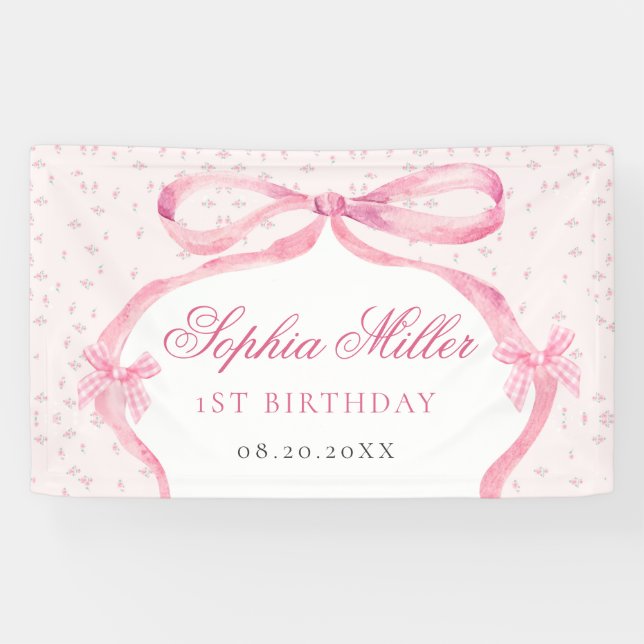 Coquette Pink Bow Birthday Banner (Horizontal)