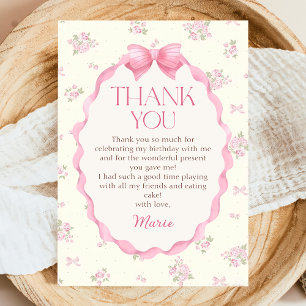 Coquette Pink Bow Birthday Thank You Card