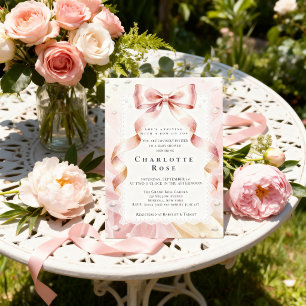 Coquette Pink Bow Blush Pink Ribbon Baby Shower Invitation