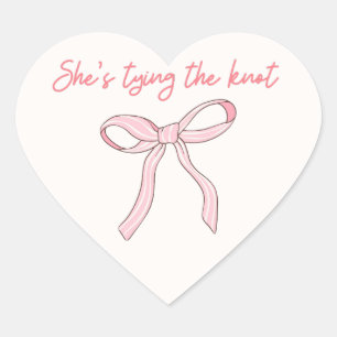 Coquette Pink Bow Bridal Shower Favour Heart Sticker