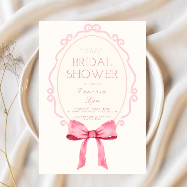 Coquette Pink Bow Bridal Shower Girly Invitation (Creator Uploaded)