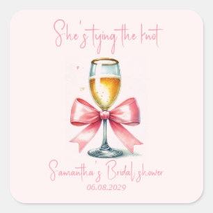 Coquette Pink Bow Bridal shower Square Sticker
