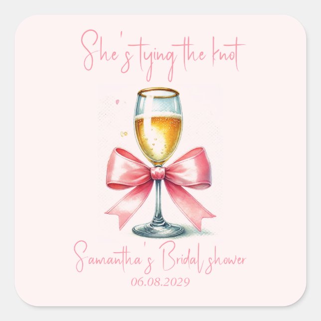Coquette Pink Bow Bridal shower Square Sticker (Front)