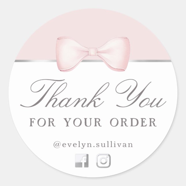 Coquette pink bow business thank you sticker (Front)