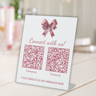 Coquette Pink Bow Business Two QR Codes Pedestal Sign