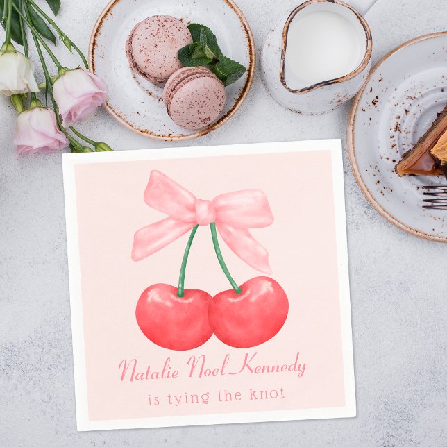 Coquette Pink Bow Cherries Aesthetic Fancy Girly Napkin (Creator Uploaded)