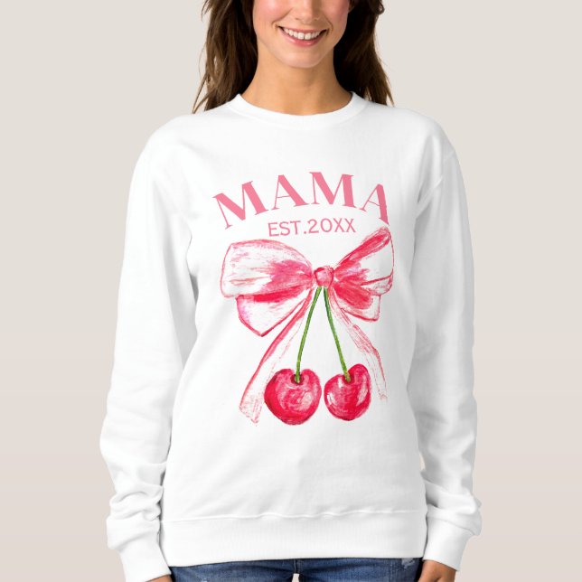 Coquette Pink Bow Cherries Cute Mum Aesthetic Sweatshirt (Front)
