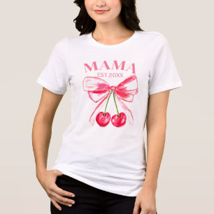 Coquette Pink Bow Cherries Cute Mum Aesthetic Tri-Blend Shirt