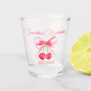 Coquette Pink Bow Cherry Bachelorette Party  Shot Glass