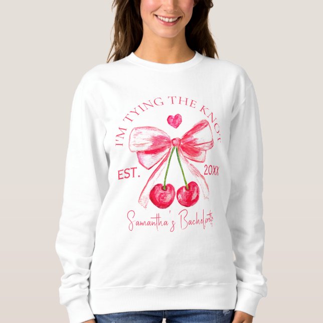 Coquette Pink Bow Cherry Bachelorette Party  Sweatshirt (Front)