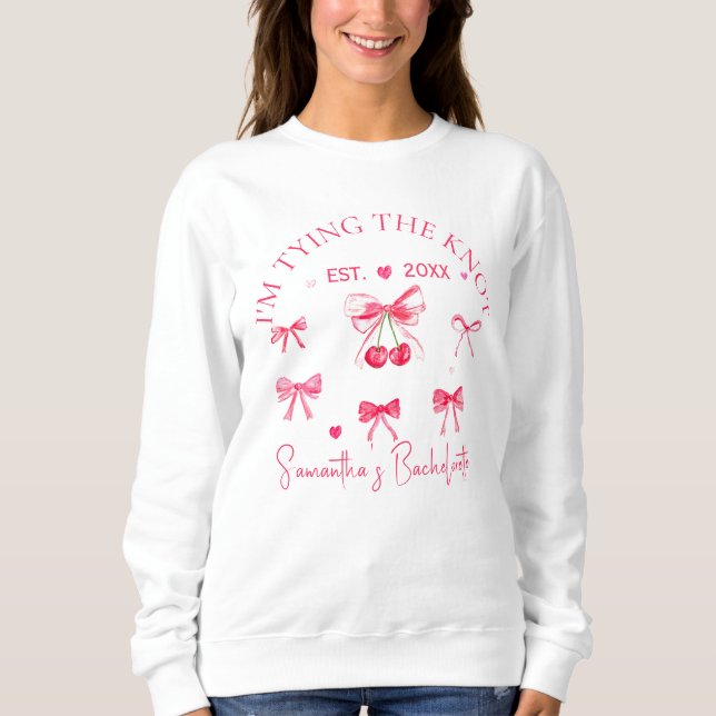 Coquette Pink Bow Cherry Bachelorette Party  Sweatshirt (Front)