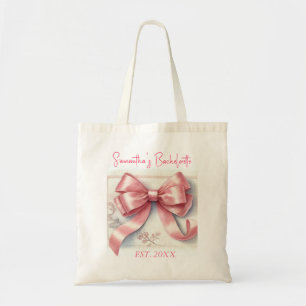 Coquette Pink Bow Cherry Bachelorette Party Tote Bag