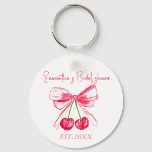 Coquette Pink Bow Cherry Bridal shower  Key Ring